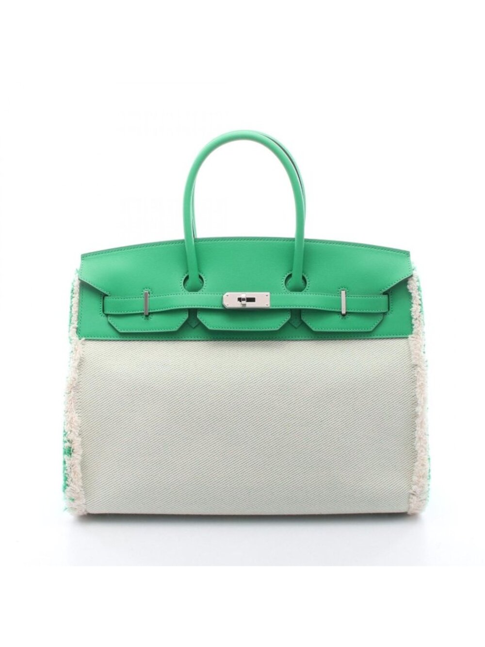 Hermes Birkin 35 Frey Mint Ecru Canvas Leather Handbag